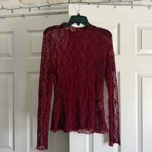 Women's Lace Long-Sleeve Top - Burgundy
